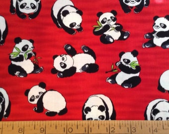 3/4 yard of Pandas on red background cotton fabric