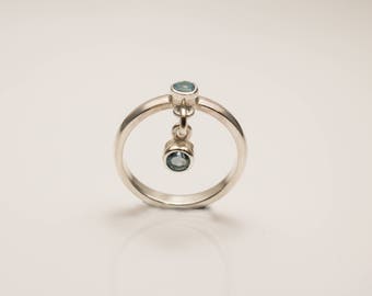 Silver Blue Topaz Charm Ring