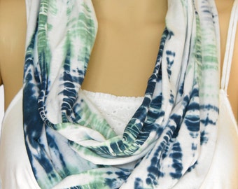 Infinity Scarf-Cotton Jersey Scarf-Tie Dye Scarf-Teal, Navy Blue, Indigo Blue, Seafoam Green