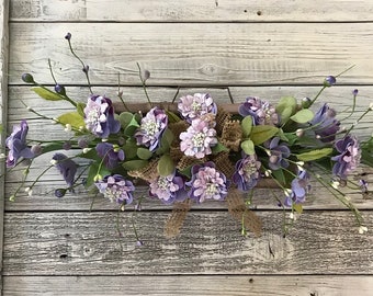 Primitive Weathered Wood and Lavender Floral Wall Arrangement