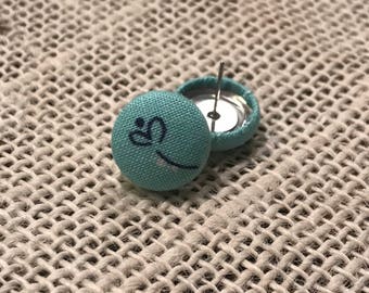 Blue floral fabric button earrings!