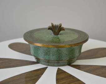1930s Carl Sorenson Bronze Verdigris Bowl and Lid