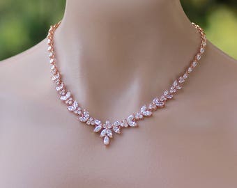 Rose Gold Bridal Necklace, Bridal Jewelry, Wedding Necklace, DENISE G