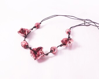 Red poppy necklace, handmade jewelry, floral pendant, ceramic jewelry, ceramic beads, embeceramics