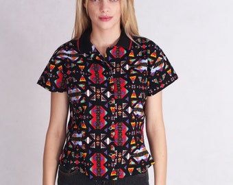 Cool vintage top with colorful aztec print allover// 90s unique vintage item