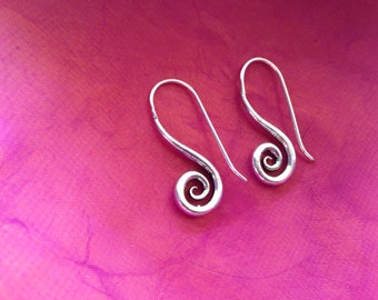 Silver drop spiral earrings