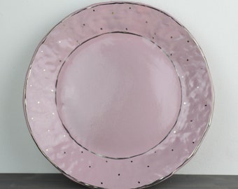 Pink and White Gold Luster Dinner Plate