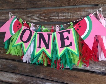 Watermelon One High Chair Banner - One In A Melon Party, First Birthday, Baby Shower, Birthday Party, Summer Party, Photo Prop