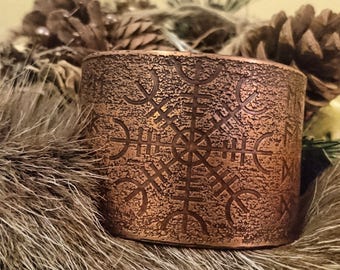 Havamal 77 Runes/Helm of Awe Cuff Bracelet Armband (Copper Large)