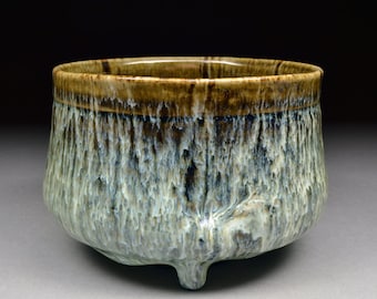 Handmade Matcha Chawan Teabowl Tea Ceremony Glazed with Tenmoku and Nuka