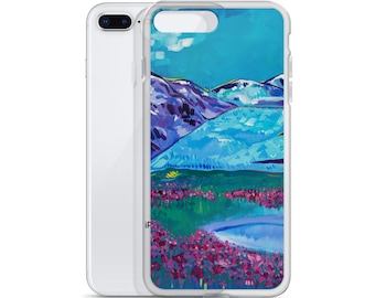 Juneau Mendenhall Glacier iPhone Case | original painting Alaska arctic Fireweed purple blue