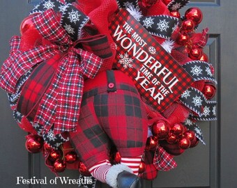Christmas Deco Mesh Wreath - Christmas Front Door Wreath - Christmas Elf Wreath - Deco Mesh Wreath - Mesh Wreath - Front Door Wreath