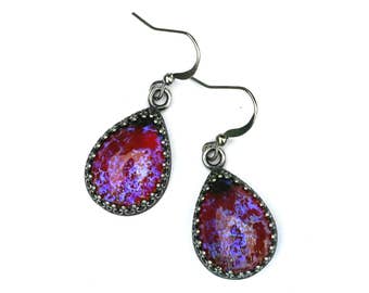 Dragon Breath Fire Opal Teardrop Earrings