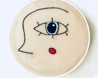 Cheeky Peek Abstract Profile | Hand embroidered abstract profile