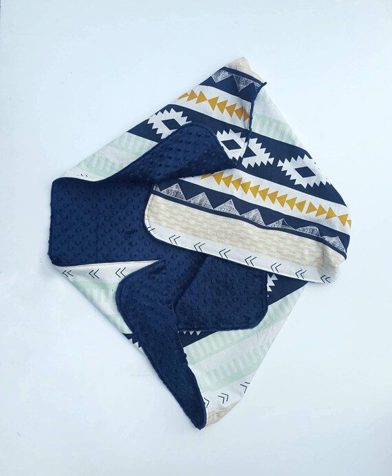 Navy Blue Tribal Minky Baby Blanket baby blanket for boy