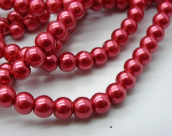 150 beads 6 mm glass Pearl 6 mm with 6 mm tomato red