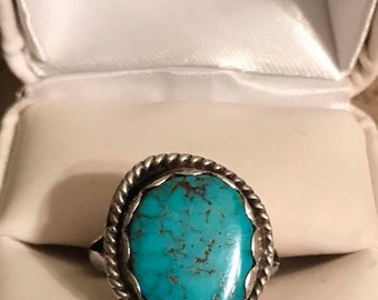 Vintage Sterling Silver Native American Turquoise Ring Size 7