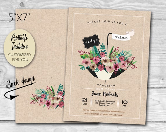 baby shower floral umbrella invitation mom to be invite card