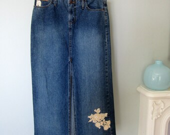 Long Denim Skirt,Jean Skirt, Long Jean Skirt, Denim Maxi Skirt, Summer Skirt, Upcycled Denim Skirt, Blue Jean Skirt, Maxi Jean Skirt