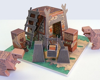 Dino MiniWorld paper toys - The Hut. Cut, assemble and play. Instant download.