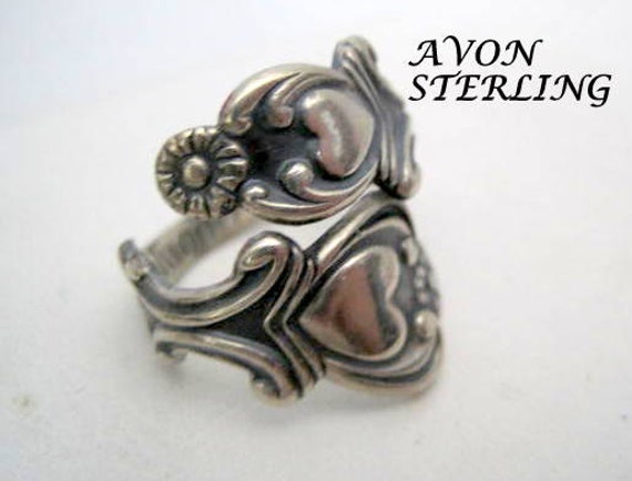 Avon Sterling Spoon Ring, Treasured Heart Pattern, Vintage Ring Sz 6