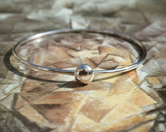 Handmade Sterling Silver Bangle With Silver Ball Detail, Narrow Bangle