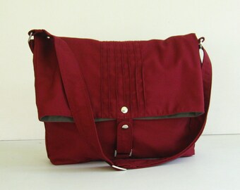 Sale - Maroon Cotton Twill Bag, purse, tote, shoulder bag, messenger, unique, stylish - Fiona