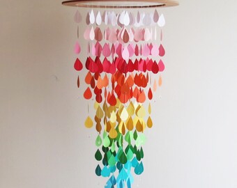 Raindrop Mobile, Colorful Mobile, Home Decor, Rain Mobile, Rainbow Mobile, Nursery Mobile, Baby Mobile, Gifts For Her.