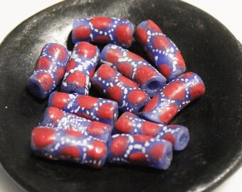 African Glass Beads Red and Blue, Krobo Beads, Unique Jewelry Supplies (*AL279*)