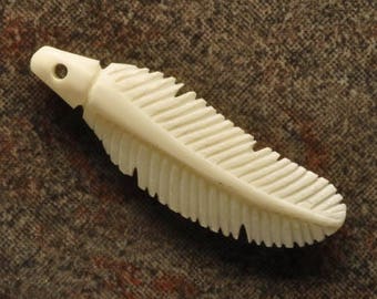 30mm Hand Carved Buffalo Bone Feather Pendant Native Feather