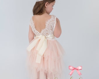 Blush flower girl dress, toddler flower girl dresses, lace flower girl dress, tulle flower girl dress, vintage lace flower girl