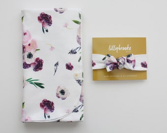 Purple Floral Swaddle Blanket/ Dark Floral Swaddle Blanket/ Swaddle Blanket / Receiving Blanket / Baby Girl Gift / Baby Gift / Swaddle Set