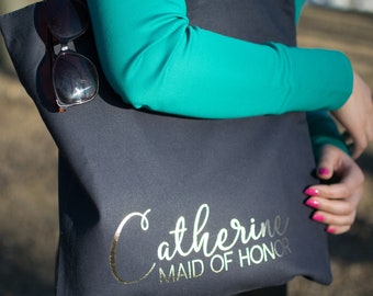 Bridesmaid Tote Bag. Gold Personalized Tote Bag, Bridesmaid gift, Bridal party bag, Wedding tote bag, Bridesmaid bags, Bridal party gift