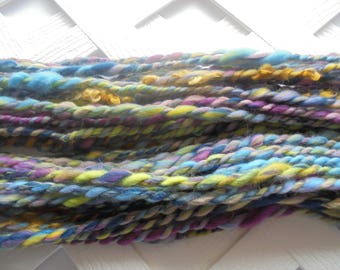 SUNKEN TREASURE Handspun Yarn, Thick and Thin 2-ply yarn, super bulky yarn, soft merino yarn, muga silk yarn, teeswater locks, chunky yarn