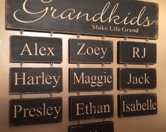 Grandkids Make Life Grand - Personalized Carved Wooden Sign