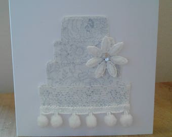 Original Textile Art Hand Made Wedding/Birthday/Celebration Cake Greetings Card