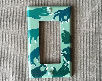 GREEN HANDS Light Switch Plate Hand Painted Wall Art Decor Home Cover Gift