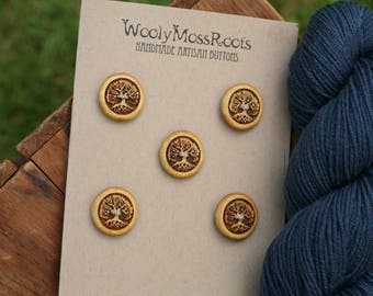 SALE! 5 Yellow Tree Buttons- Yellowheart Wood- Wooden Buttons- Eco Craft Supplies, Eco Knitting Supplies, Eco Sewing Supplies