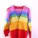 Rainbow Sweater Cardigan // Vintage Striped Handmade Button Up // Knit V Neck Extra Small XS // Bust 33"