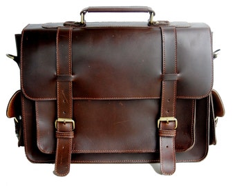 Classic Brown Buffalo Oil Pull-up Leather Briefcase / Attache / Satchel / Laptop Case -SP