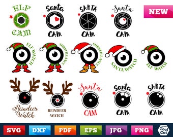 Santa Cam Svg Elf Watch Svg Christmas Ornament svg Surveillance Camera Svg Reindeer Antlers for Cricut Designs Silhouette cut files dxf png