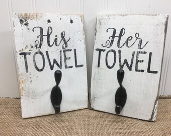 His and Hers Towel Hooks - Rustic Pallet Wall Art - Wood Wall Sign - Rustic Bathroom Decor - Wood Towel Hooks - 8x5 set of 2