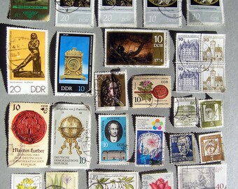 Vintage Stempel, viel DDR Briefmarken, Briefmarkensammlung Deutsche Demokratische Republik, Kommunismus Briefmarken