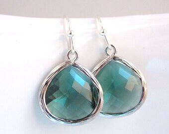 Teal Earrings, Silver Teal Earrings, Teal Jewelry, Teal Wedding, Drop, Dangle, Bridesmaid Earrings, Bridesmaid Jewelry, Bridesmaid Gift