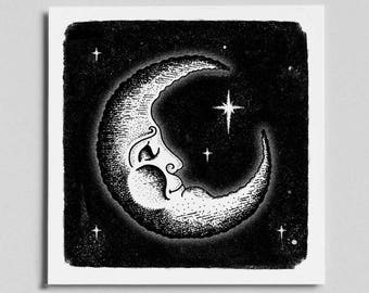 To The Moon And Back - Greetings card. Moon card, vintage card, love card, valentine's card