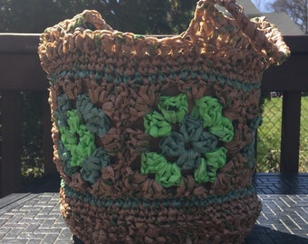 One of a kind granny square plarn tote