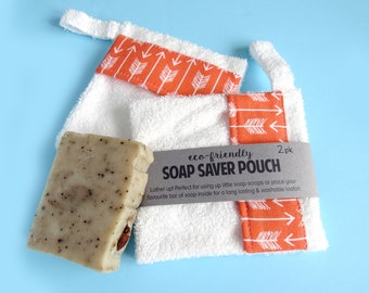 Cotton Soap Saver Bags - Set of 2 - White Terry Cloth - Zero Waste Shower Accessory - Loofah Alternative Washcloth // Soap Pouches