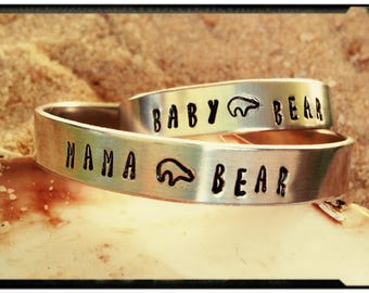 Mama Bear & Baby Bear Cuff Bracelet - Single Bracelet or a Set//Hand Stamped 1100 Series Aluminum Cuff//Mommy Jewelry//Toddler Jewelry