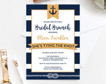 Bridal Shower Invitation - Nautical - Bridal Brunch Invite - Editable Printable Invite - Tie the Knot - Navy Blue - Instant Download