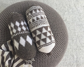 Bolster Wool Pillow, Moroccan Boho Pillow, Boho Rustic Decor, Yoga Bolster